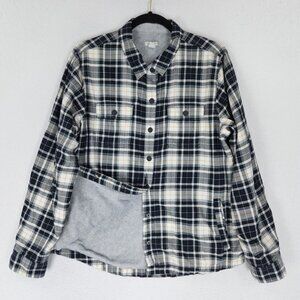 LL Bean Jacket Womens Large Black White Plaid Flannel Fleece Lined Snap Shacket